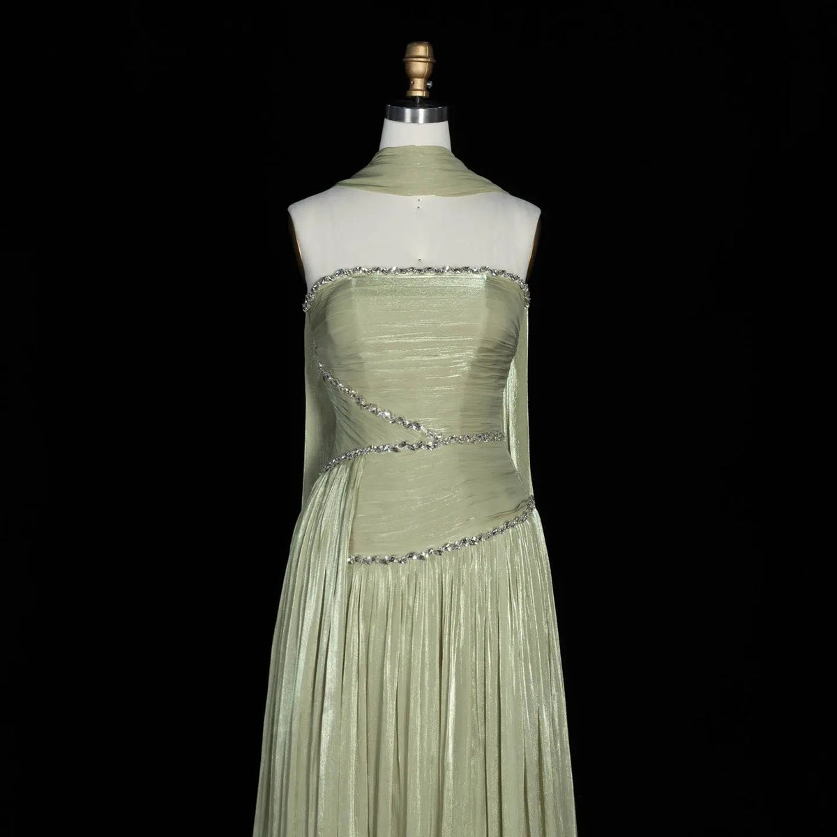 Green Pleated Drape Cape Formal Evening Maxi Dress SF189