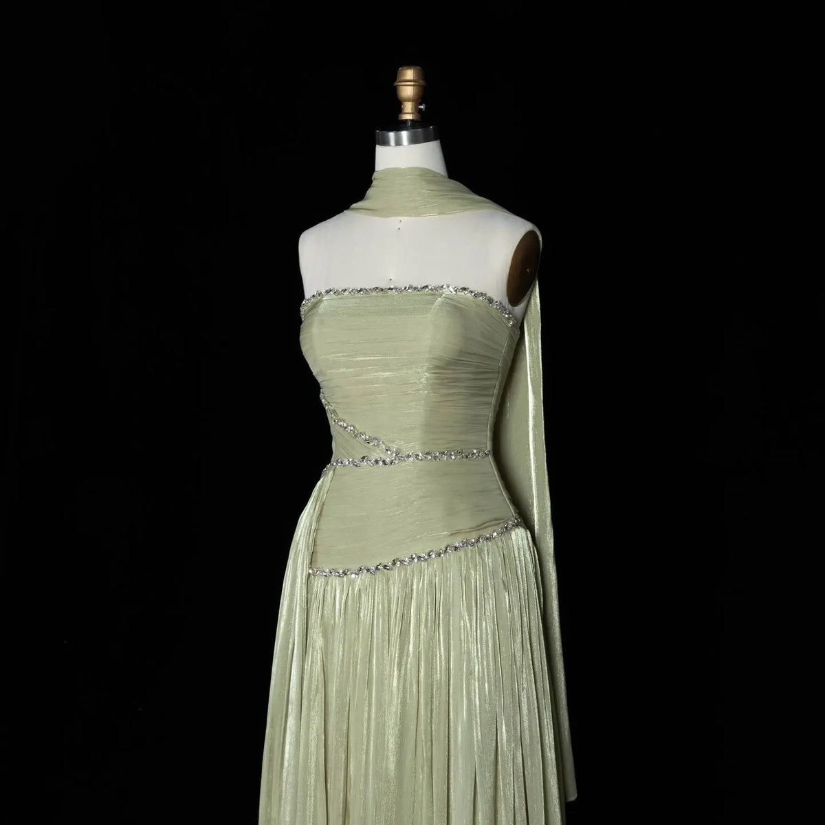 Green Pleated Drape Cape Formal Evening Maxi Dress SF189