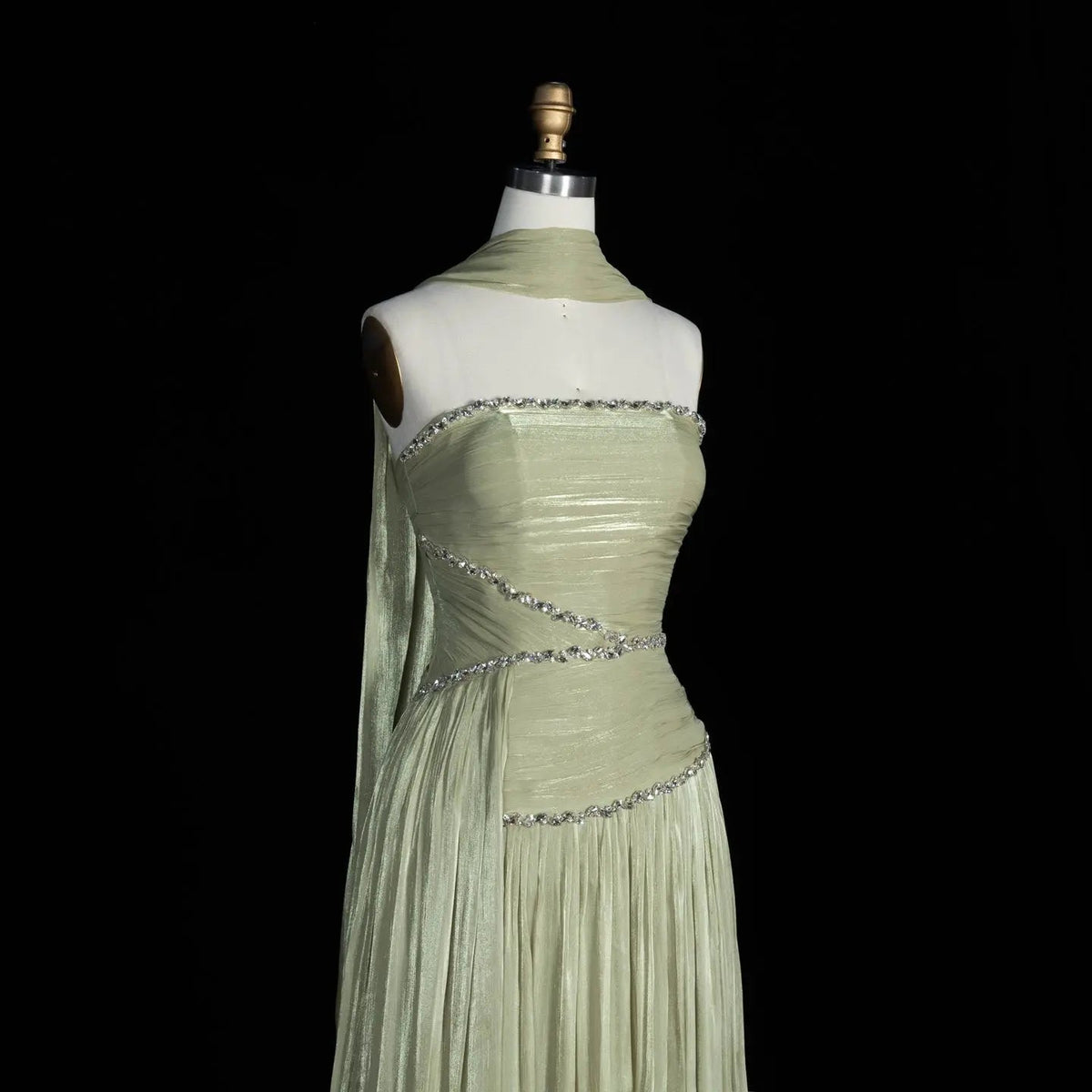 Green Pleated Drape Cape Formal Evening Maxi Dress SF189