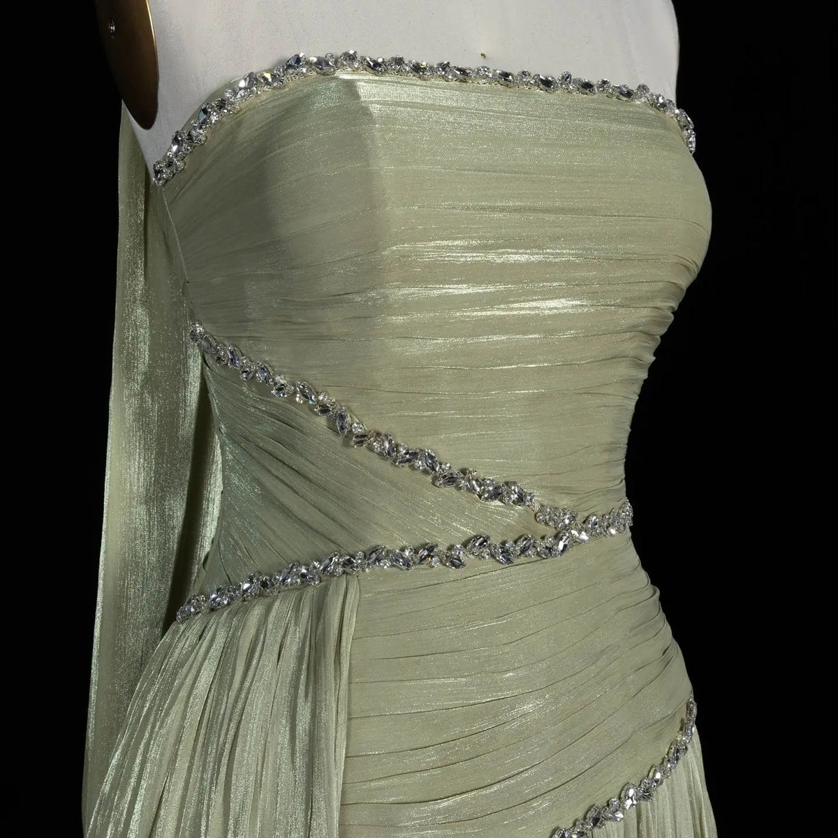 Green Pleated Drape Cape Formal Evening Maxi Dress SF189
