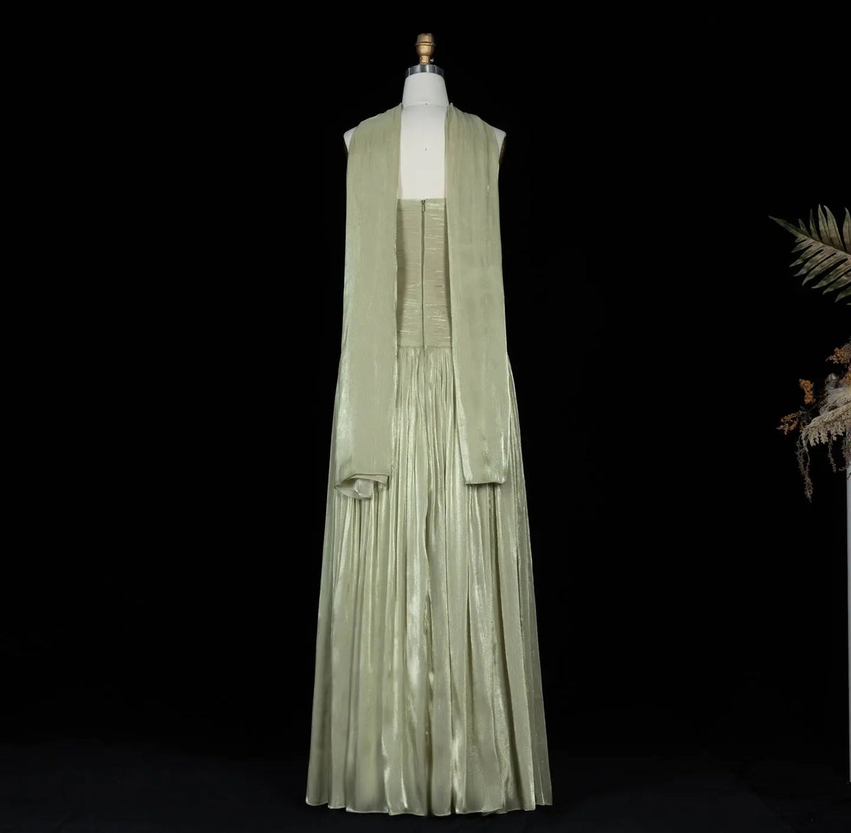 Green Pleated Drape Cape Formal Evening Maxi Dress SF189