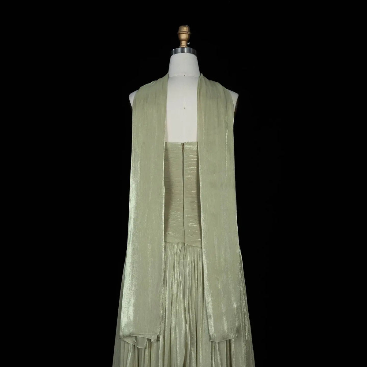 Green Pleated Drape Cape Formal Evening Maxi Dress SF189