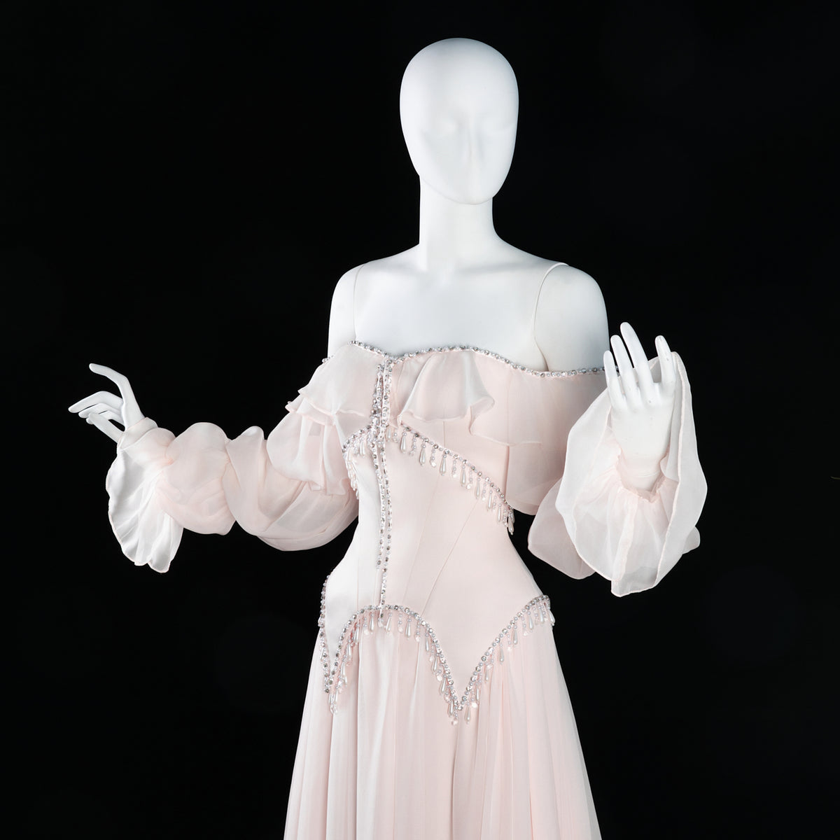Elegant Pearl Pink Off Shoulder Chiffon Evening Dress SS412