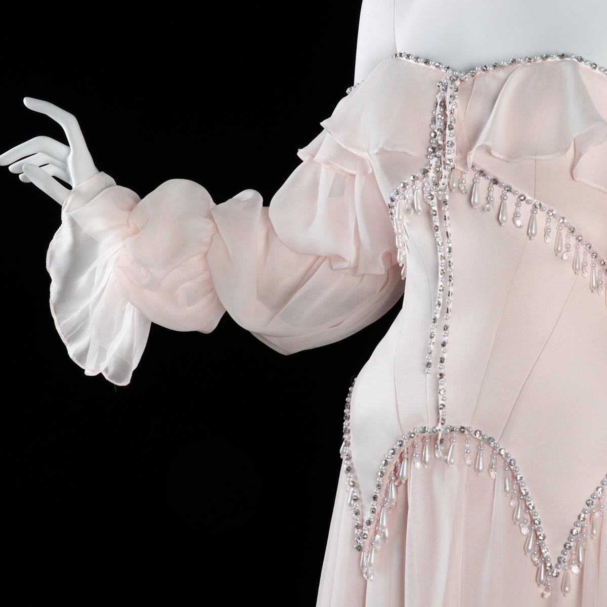 Elegant Pearl Pink Off Shoulder Chiffon Evening Dress SS412