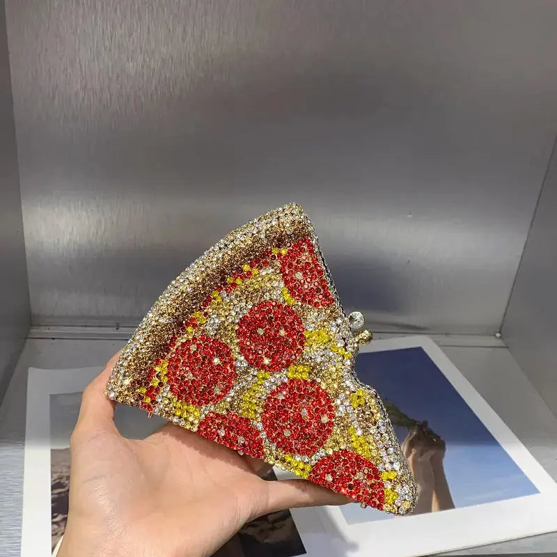 Metallic Watermelon Rhinestone Pizza Shaped Clutch Bag HB025