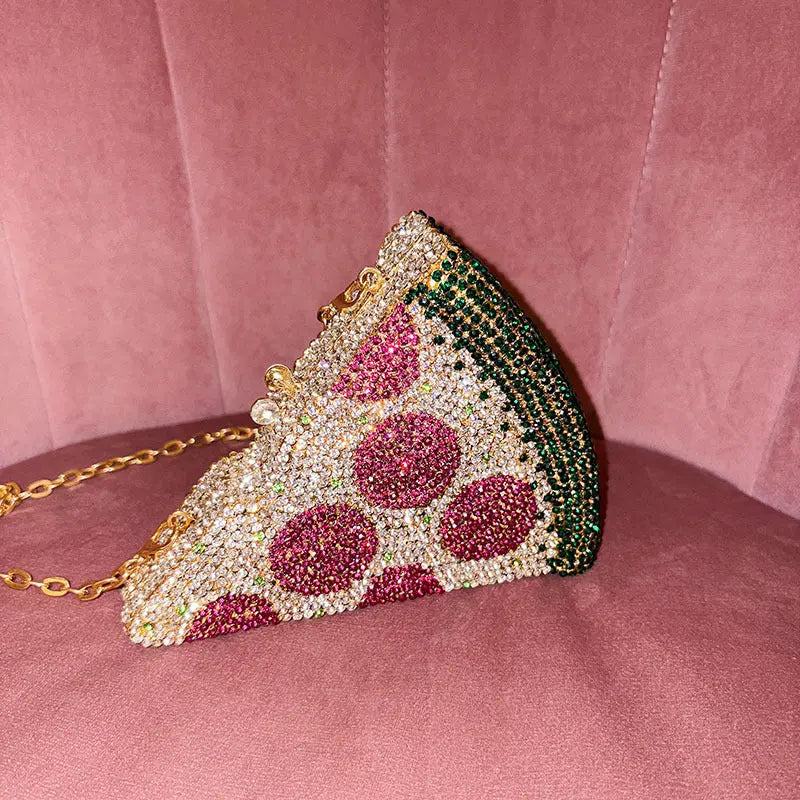 Metallic Watermelon Rhinestone Pizza Shaped Clutch Bag HB025