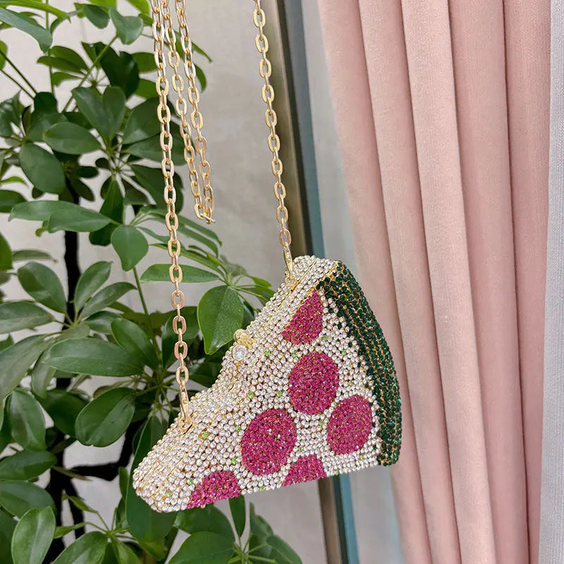 Metallic Watermelon Rhinestone Pizza Shaped Clutch Bag HB025