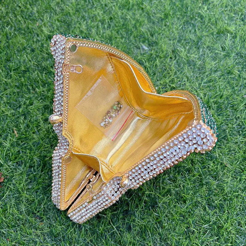 Metallic Watermelon Rhinestone Pizza Shaped Clutch Bag HB025