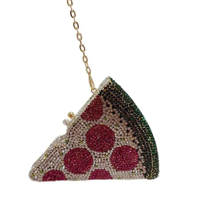 Metallic Watermelon Rhinestone Pizza Shaped Clutch Bag HB025