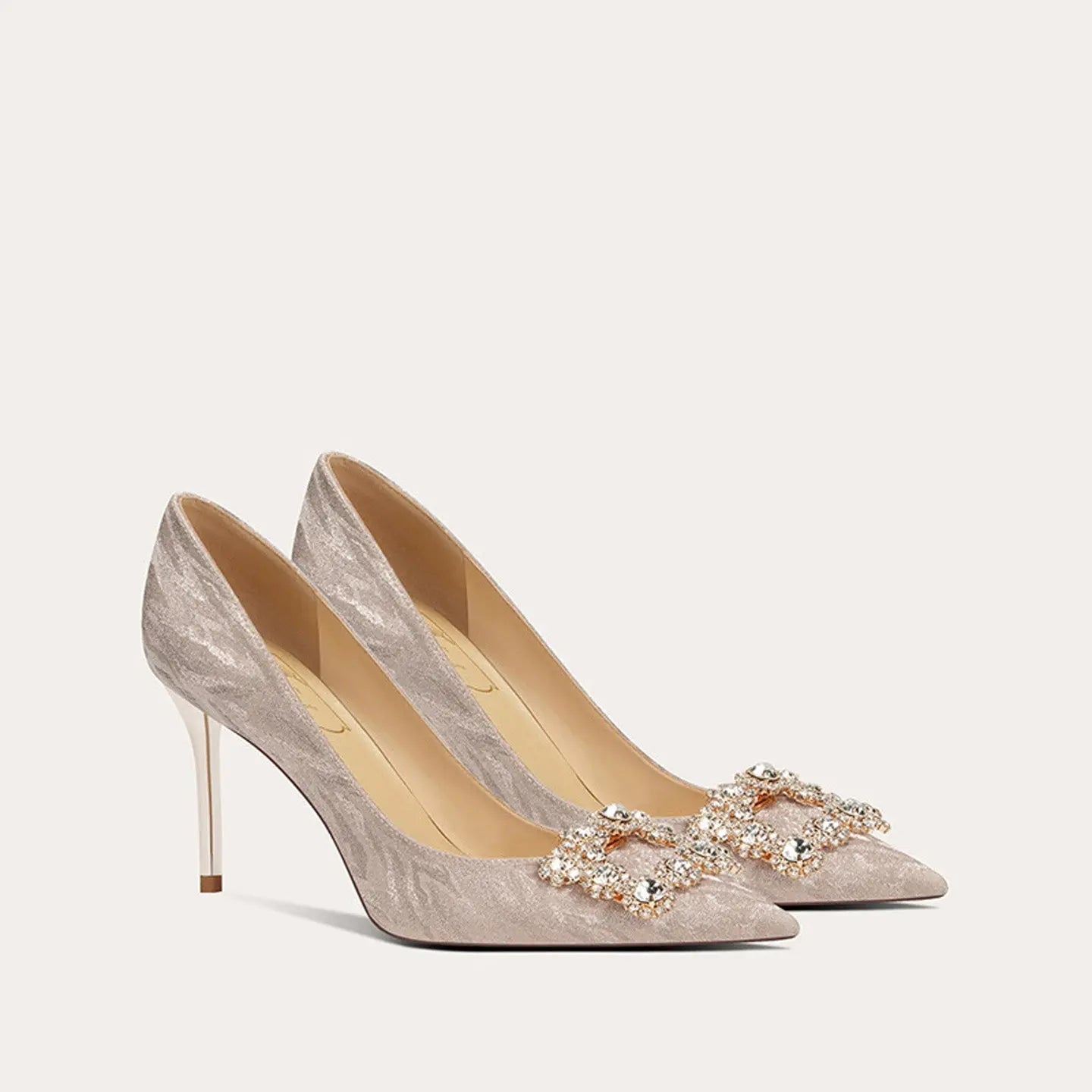 French Square Rhinestone Sheepskin High Heel HH019