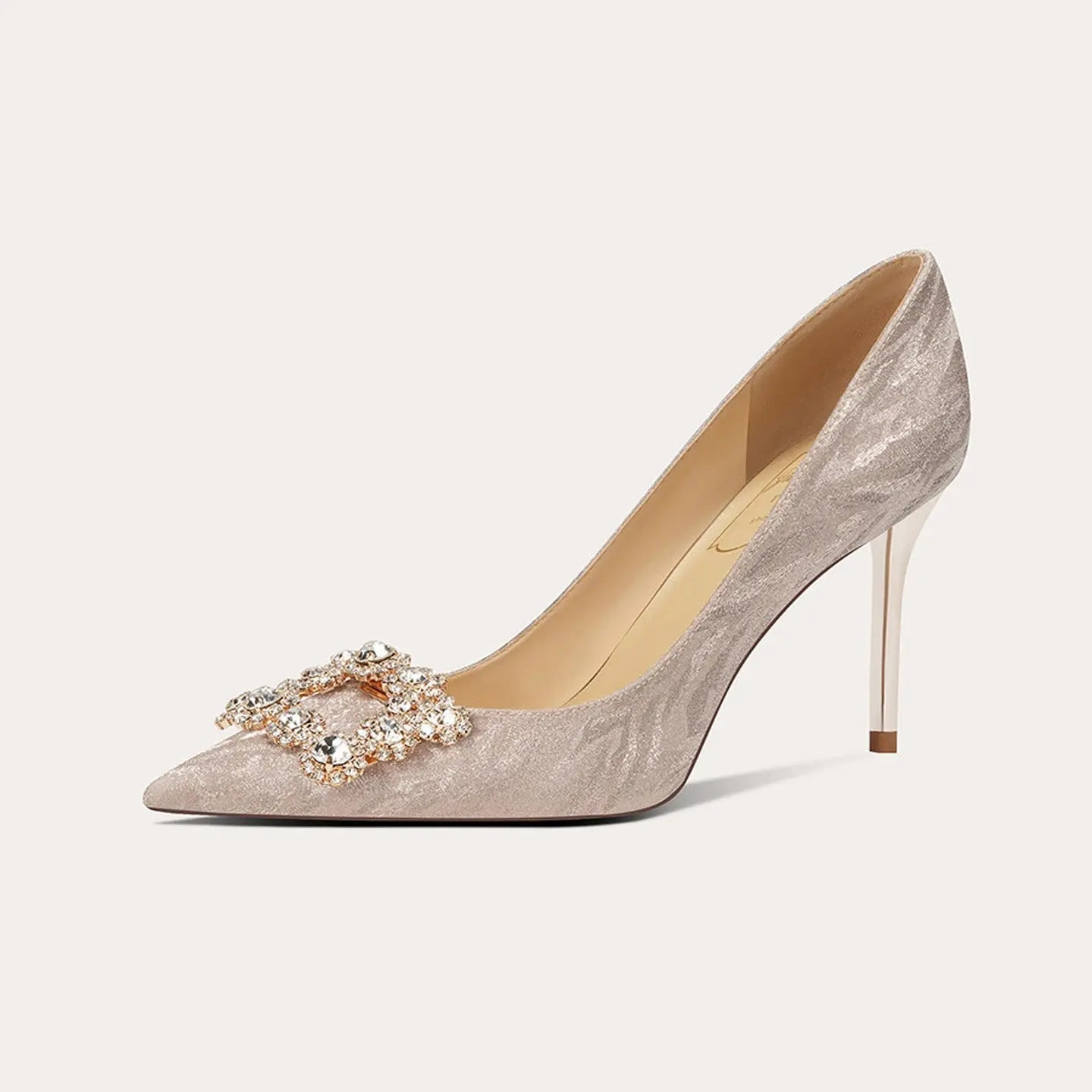 French Square Rhinestone Sheepskin High Heel HH019