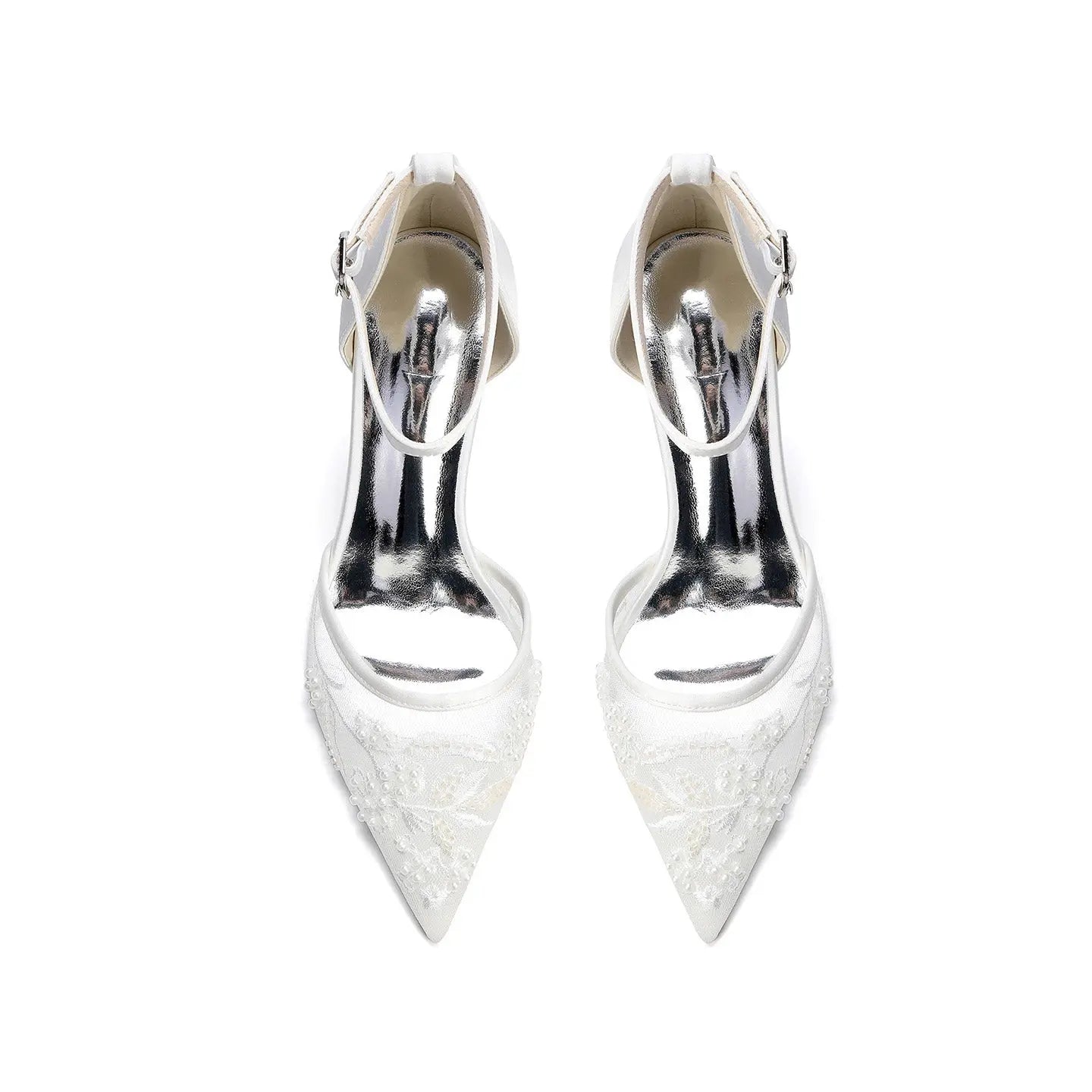 Pearl Embellished Mesh Pointed Toe High Heel HH024