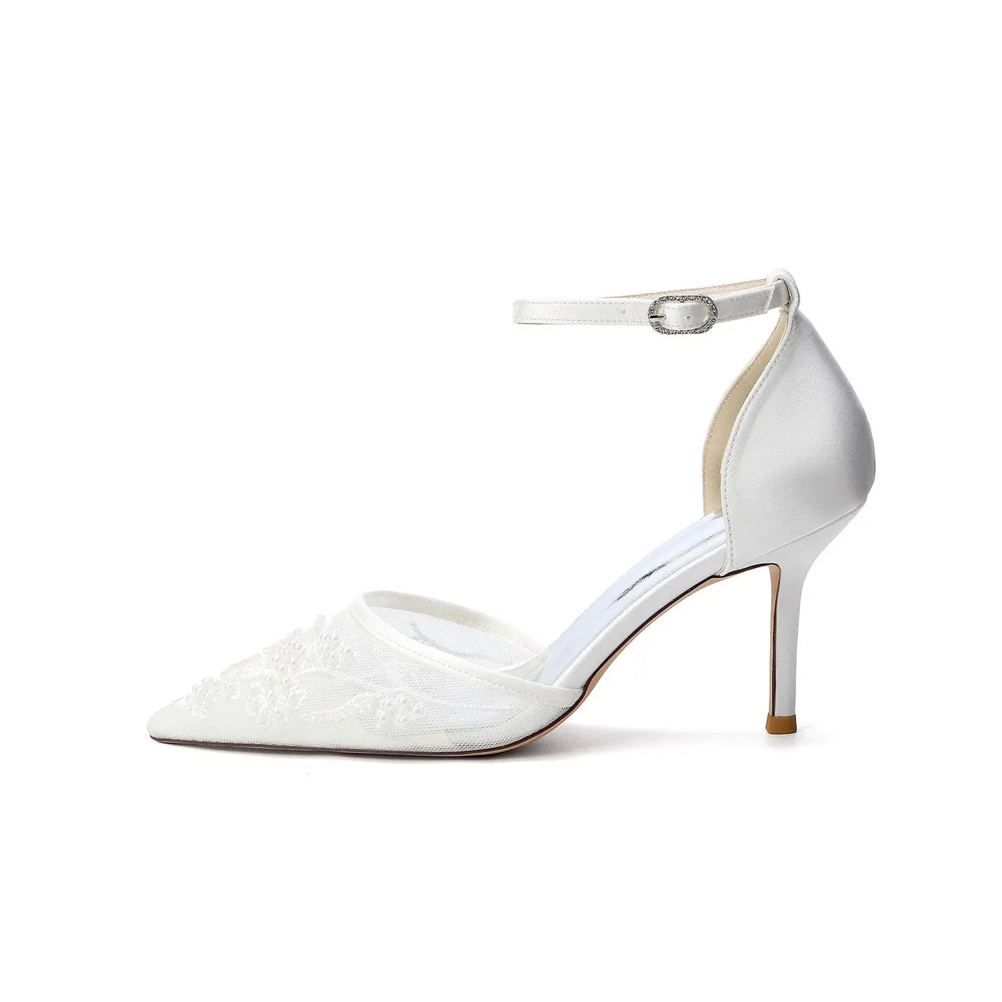 Pearl Embellished Mesh Pointed Toe High Heel HH024