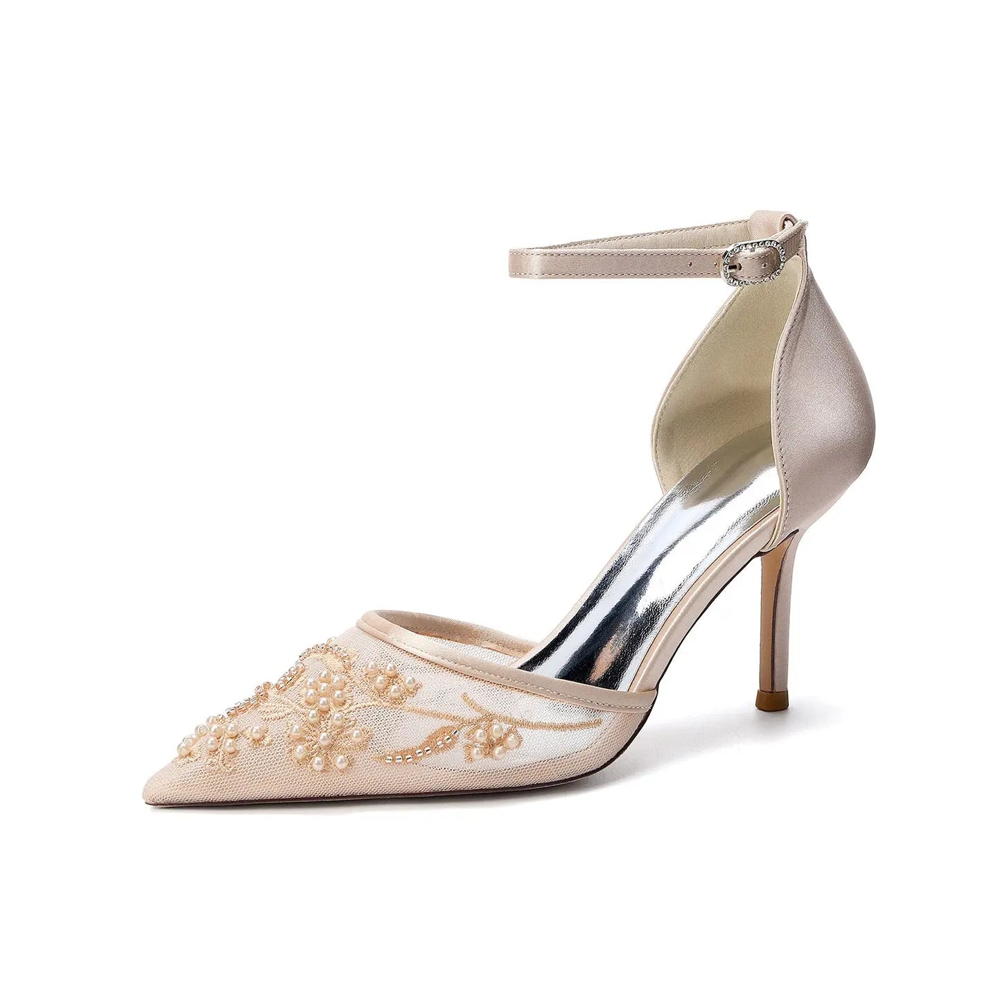 Pearl Embellished Mesh Pointed Toe High Heel HH024