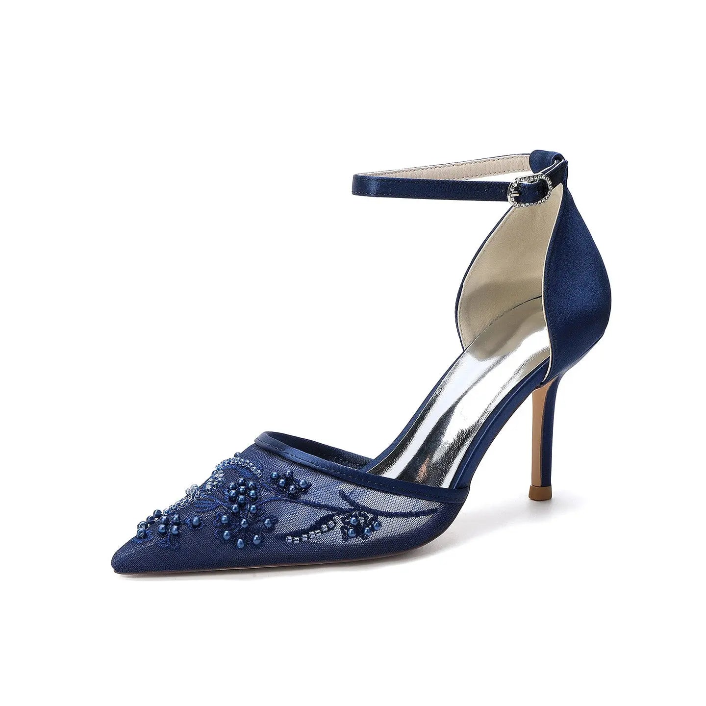 Pearl Embellished Mesh Pointed Toe High Heel HH024