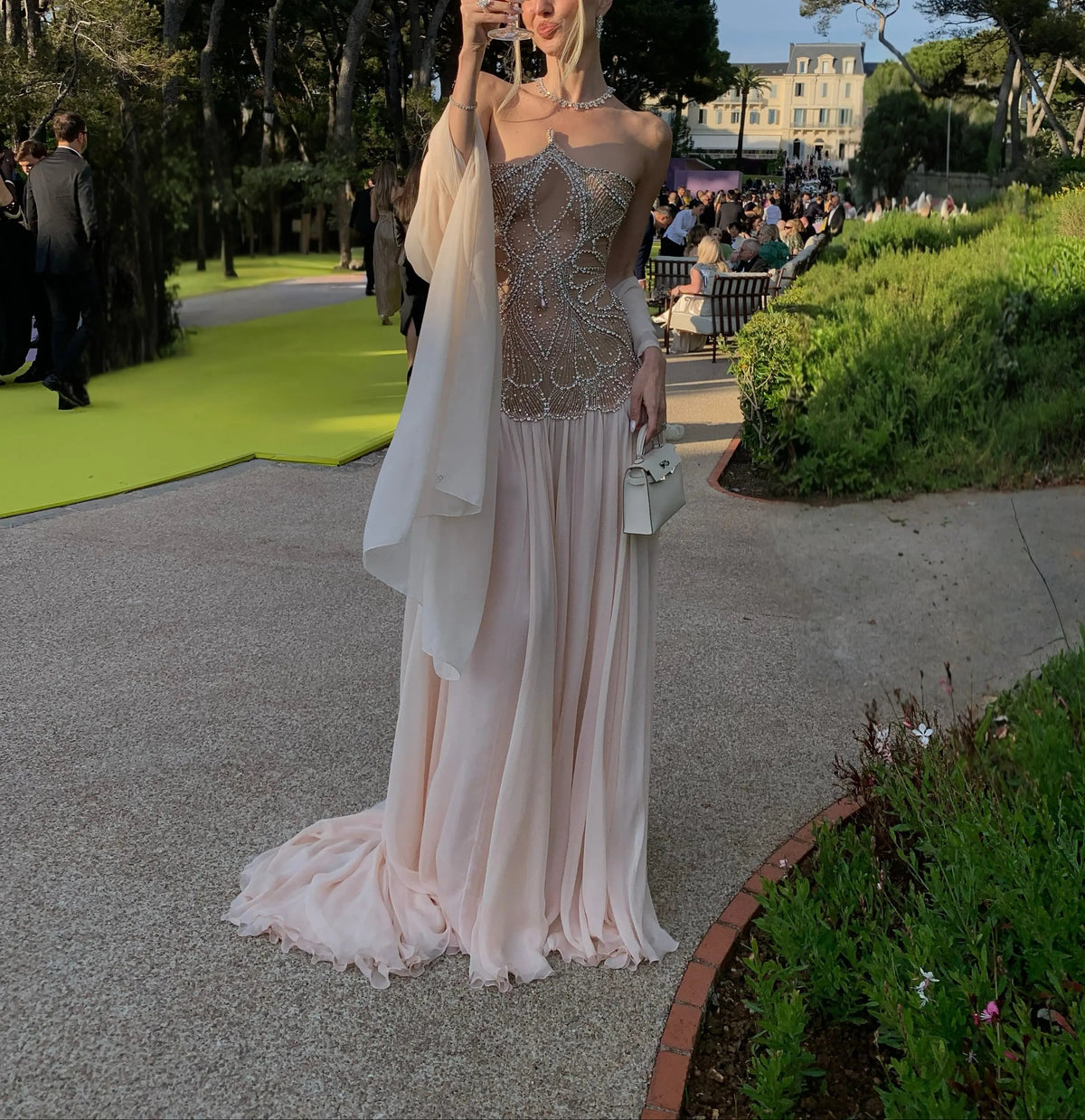 Blush Pink Strapless Corset Beaded Prom Evening Dress SS203
