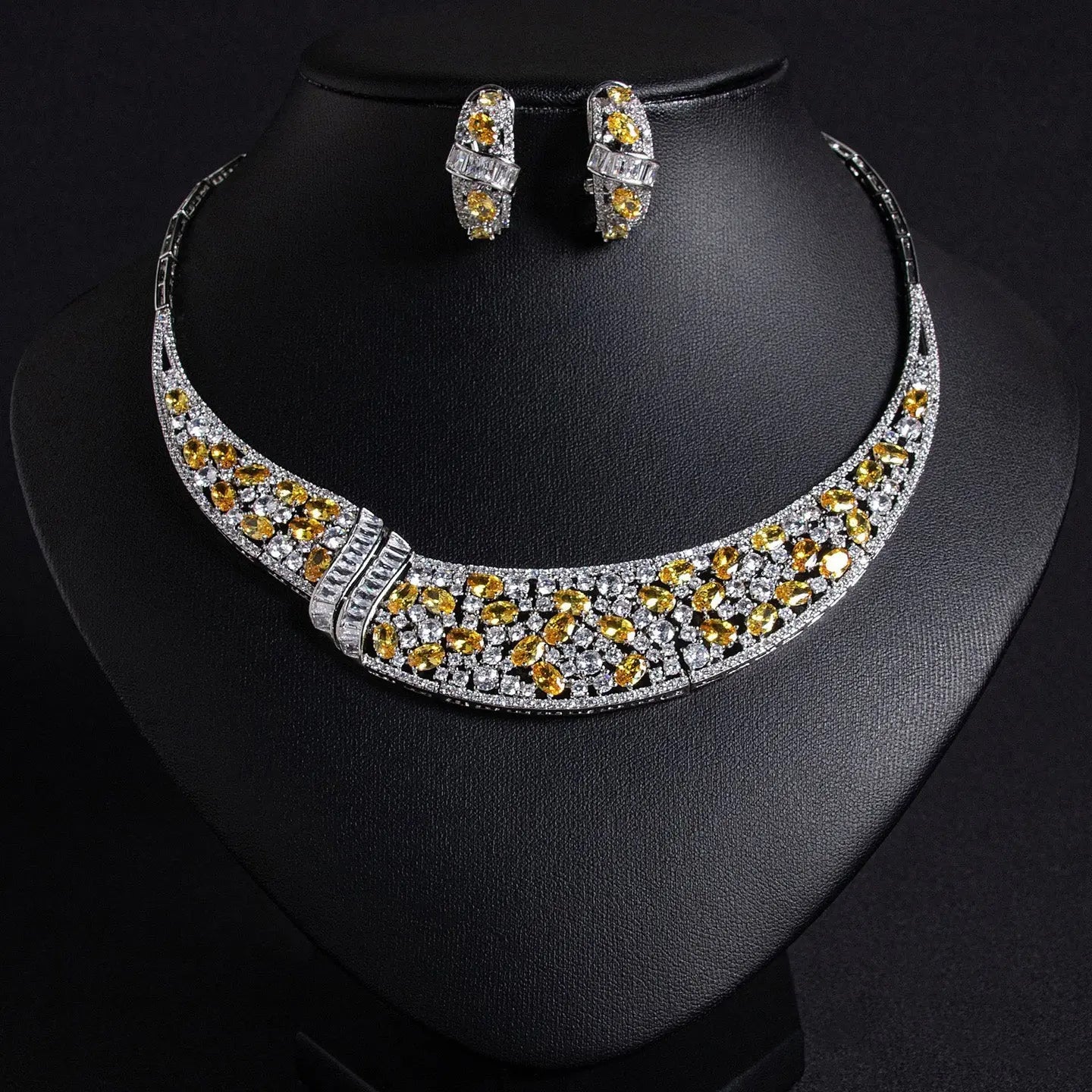 Printed Snake Bone Chain Zircon Necklace Set JW021