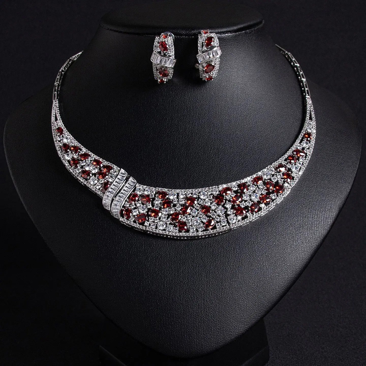 Printed Snake Bone Chain Zircon Necklace Set JW021