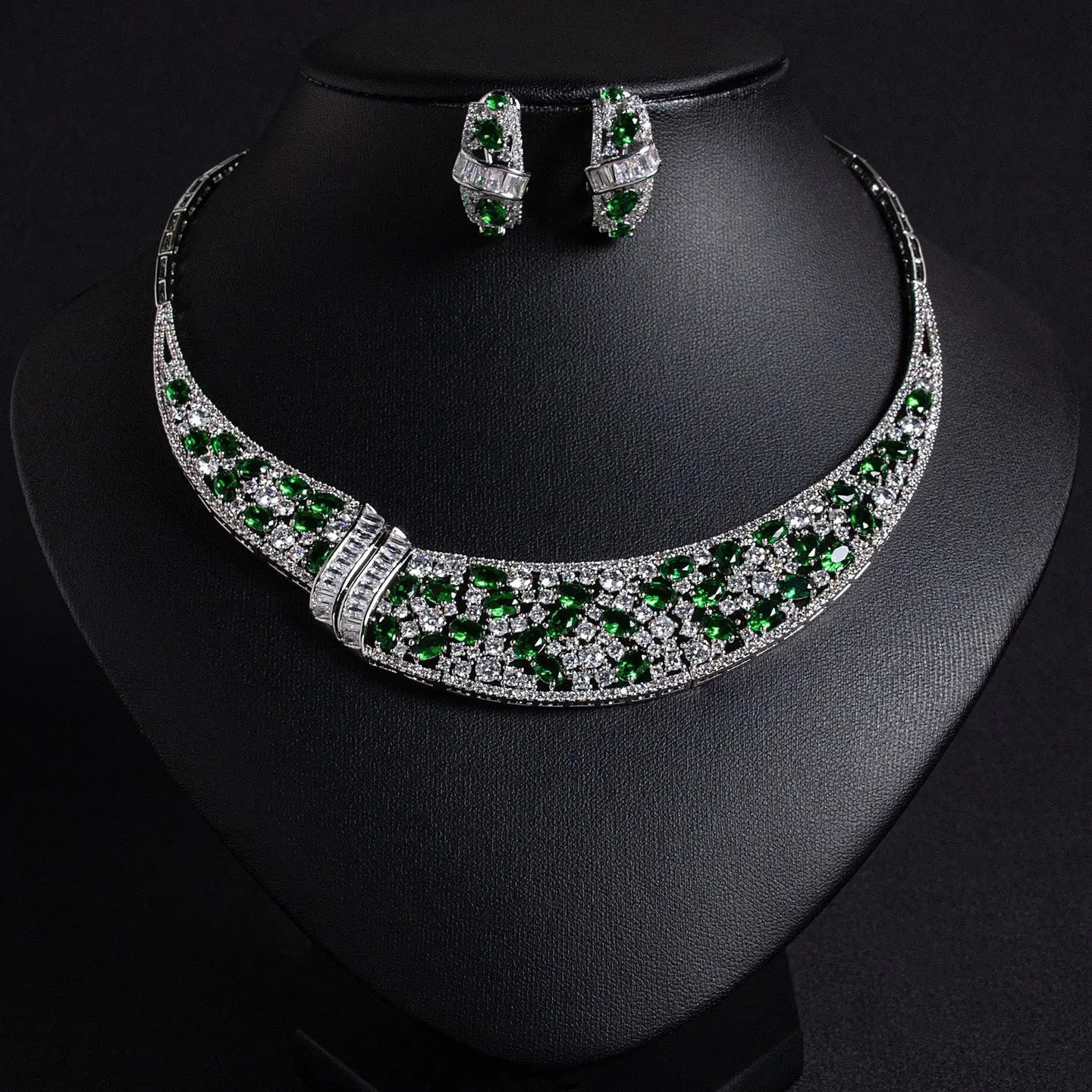 Printed Snake Bone Chain Zircon Necklace Set JW021