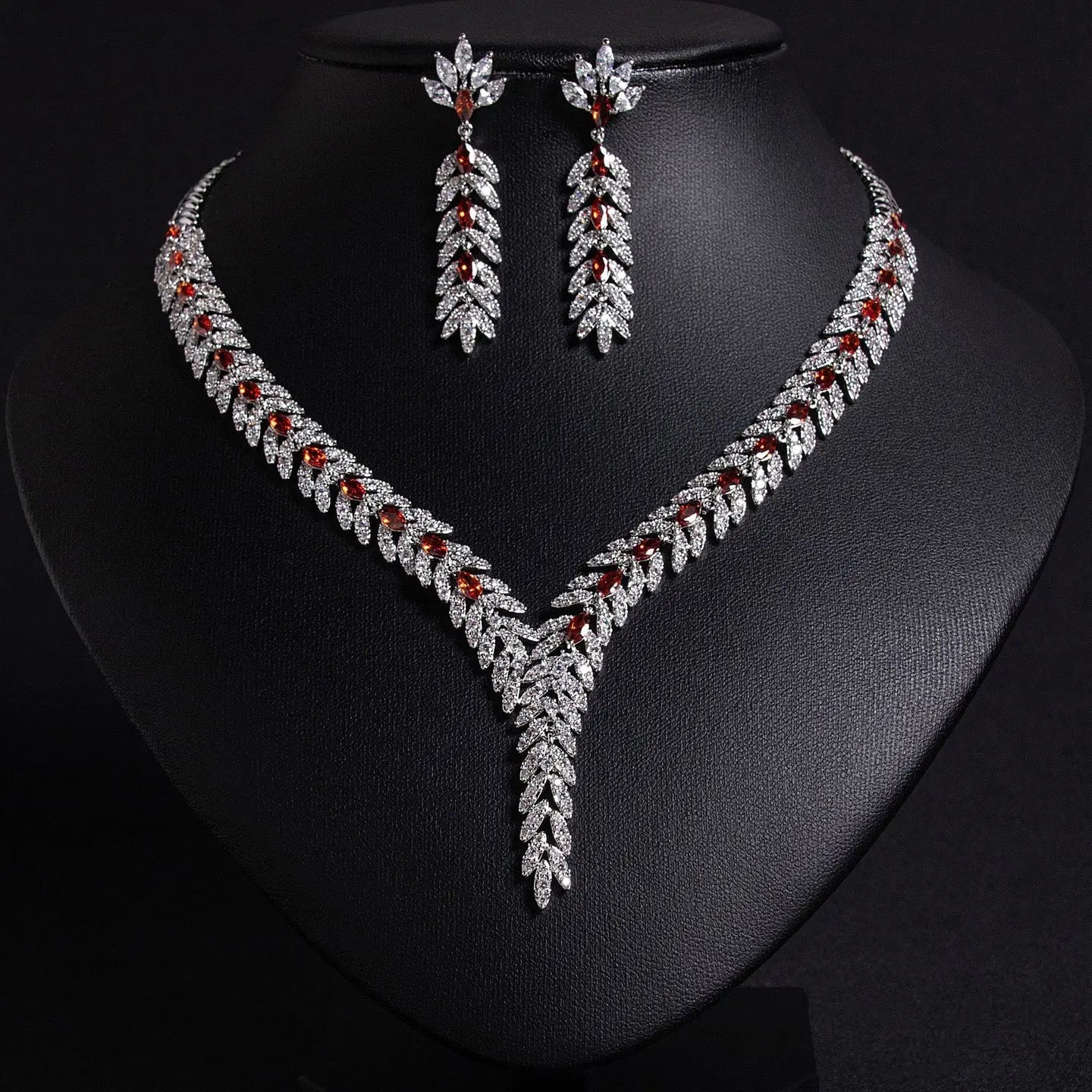 Twisted Chain Plant Flower Zircon Jewelry Set JW027