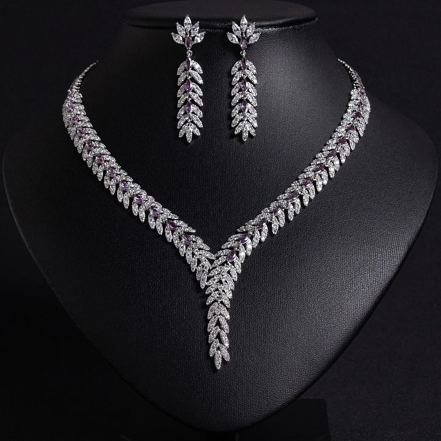 Twisted Chain Plant Flower Zircon Jewelry Set JW027