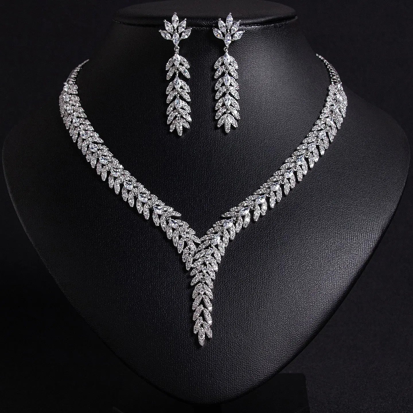 Twisted Chain Plant Flower Zircon Jewelry Set JW027
