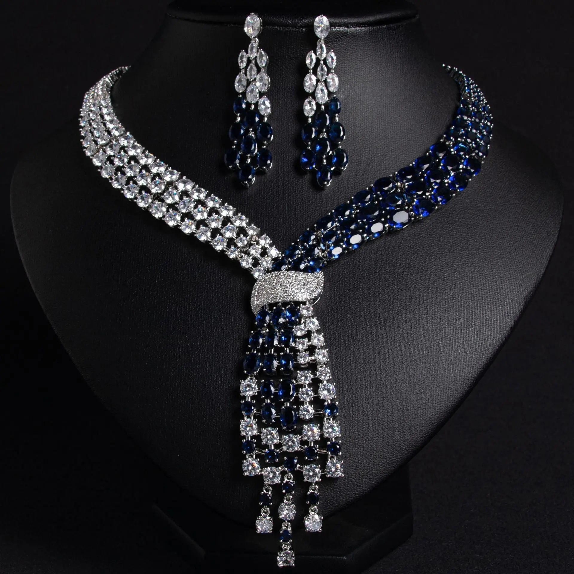 Luxury Tassel Cubic Zirconia Earrings and Necklace Set JW038