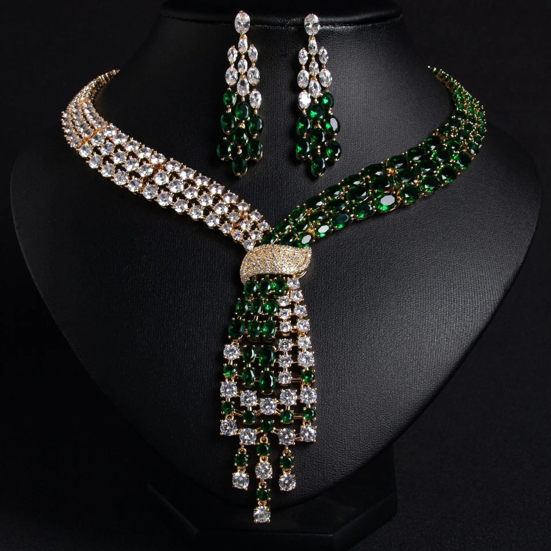 Luxury Tassel Cubic Zirconia Earrings and Necklace Set JW038