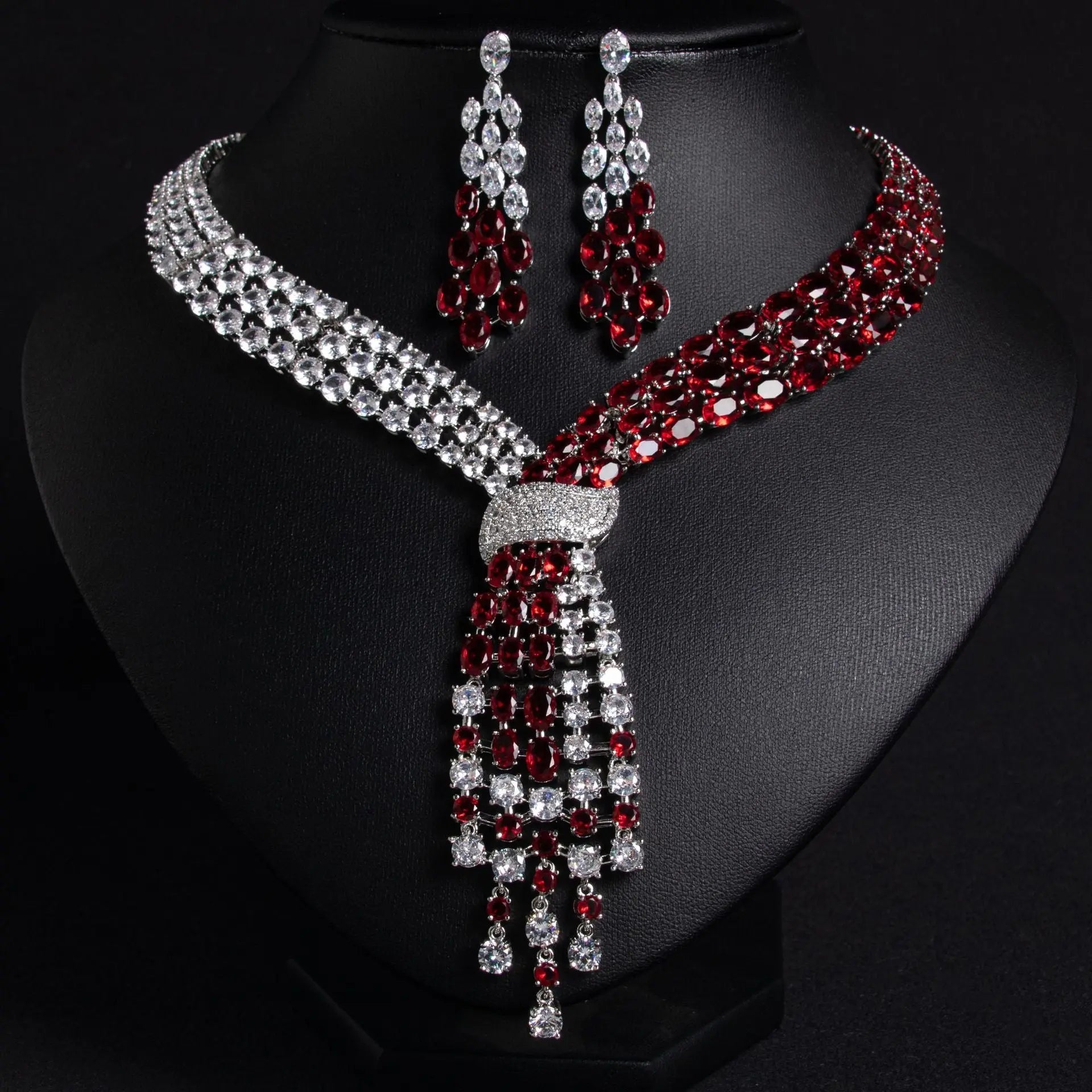 Luxury Tassel Cubic Zirconia Earrings and Necklace Set JW038