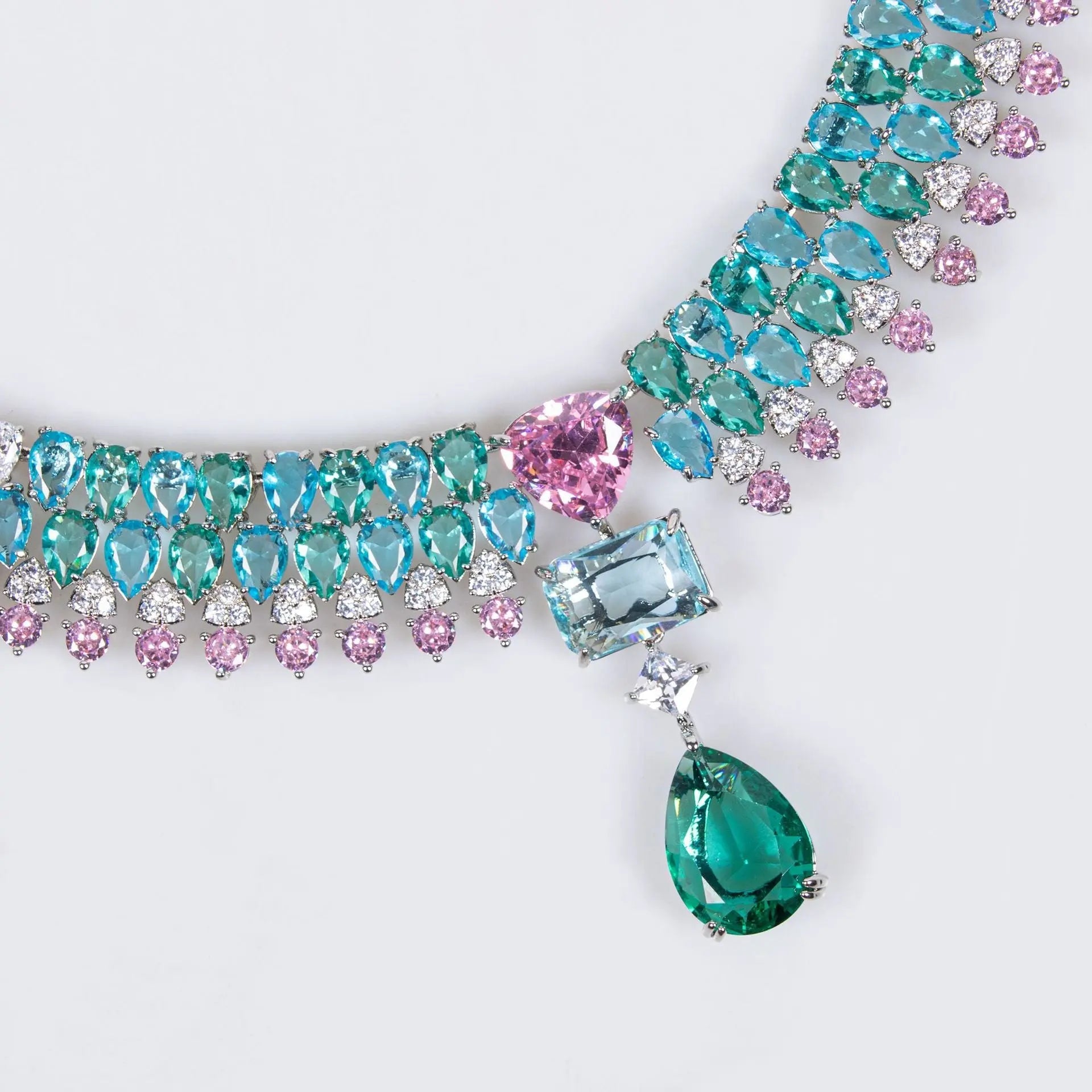 Luxury Zircon Teardrop Necklace and Earring Set JW039
