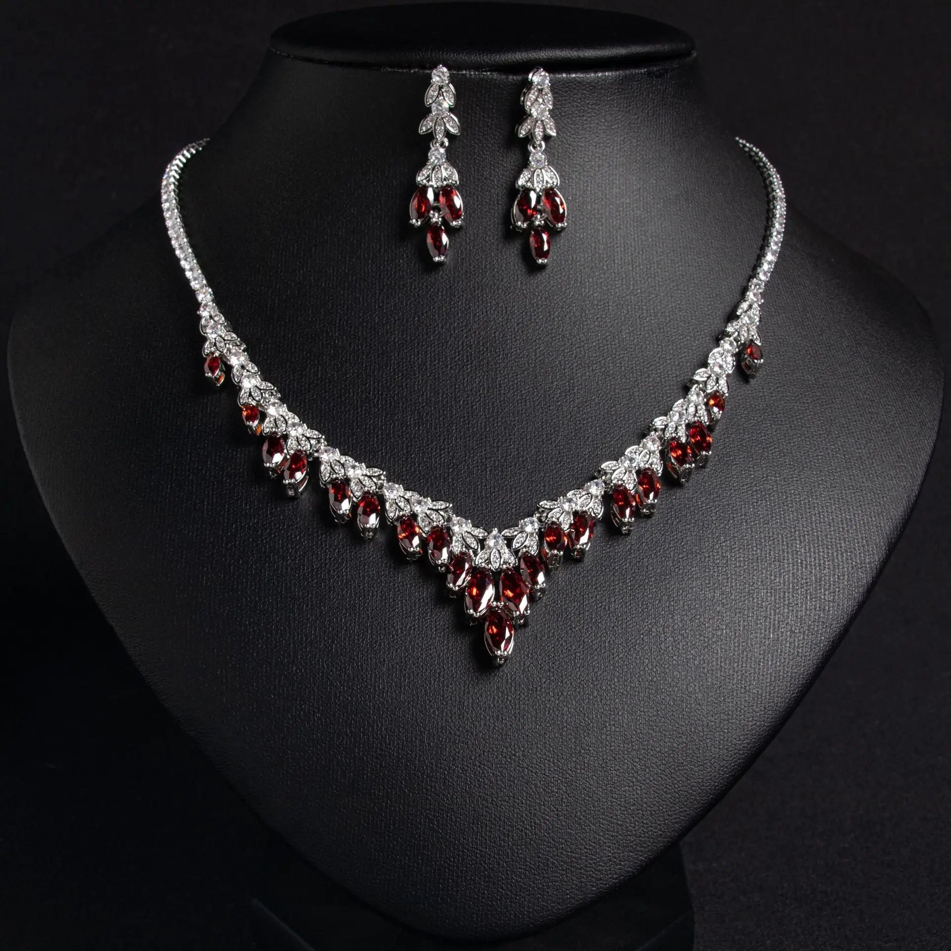 Simple Cubic Zirconia Earrings and Necklace Set JW056