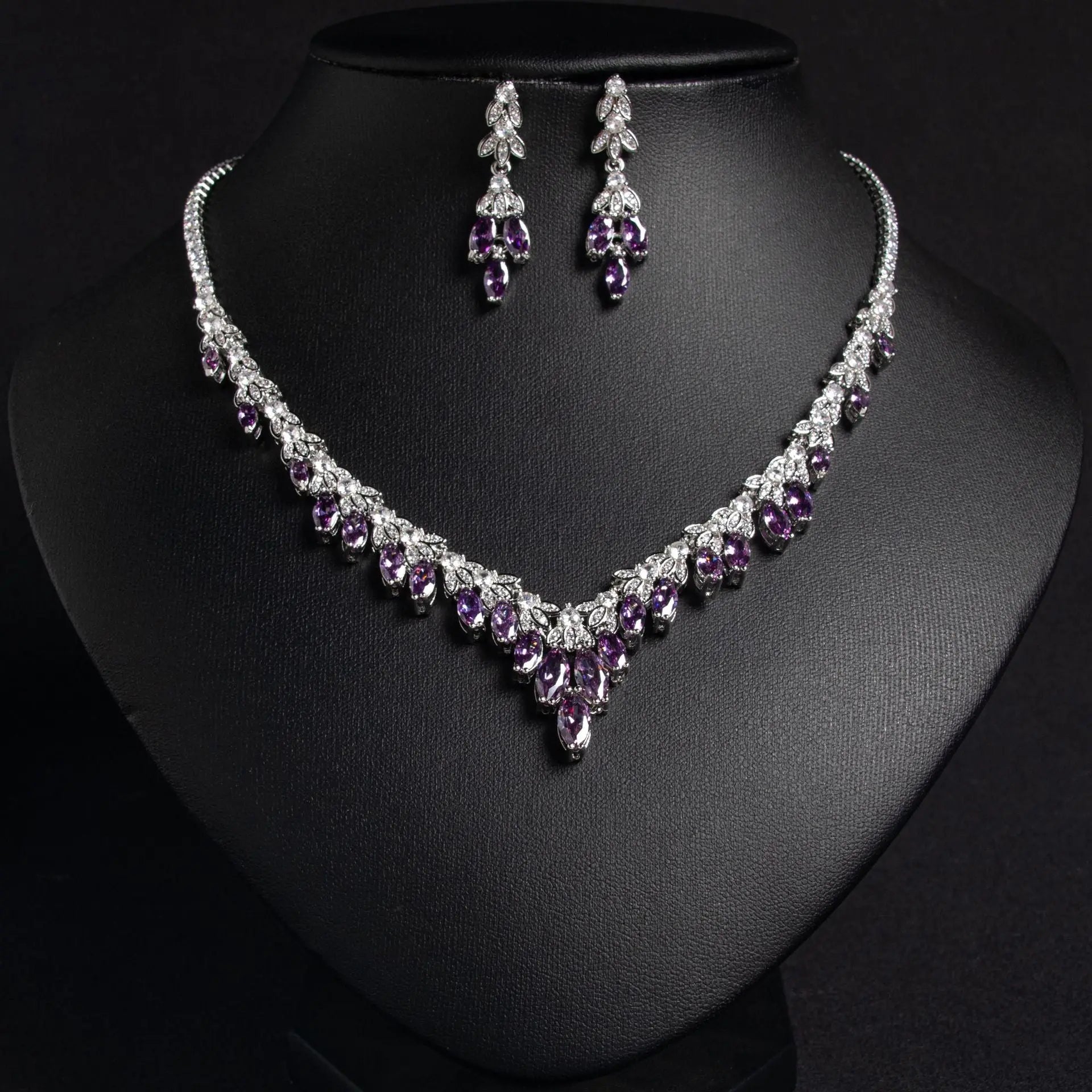 Simple Cubic Zirconia Earrings and Necklace Set JW056