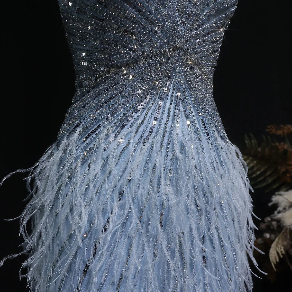 Sparkly Sequin Feather Mini Cocktail Dress Sweetheart Spaghetti Strap Party Dress RM124 - Blue